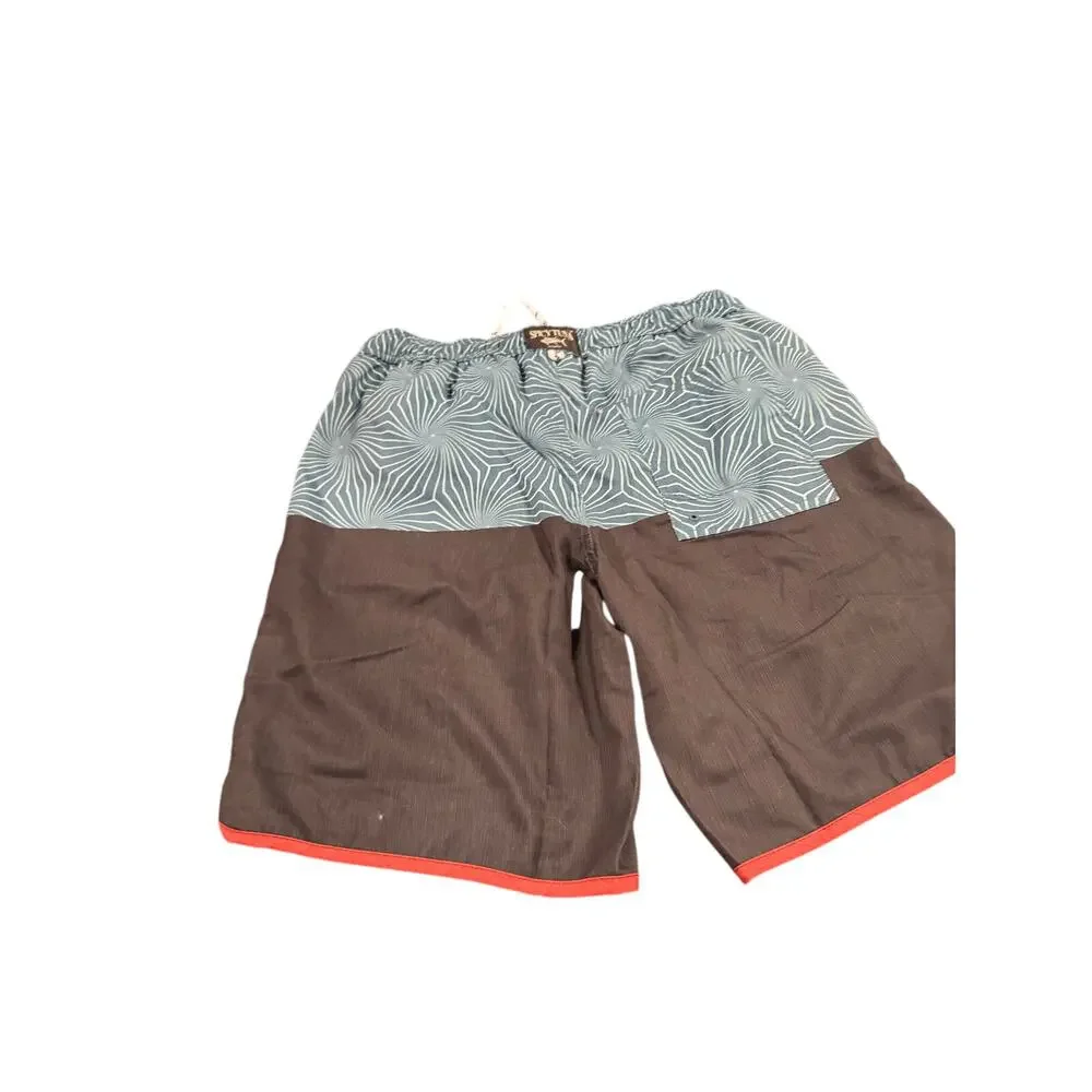 Spicy Tuna Lined Drawstring Swim Trunks Men Small Black Green Board Shorts NWT
